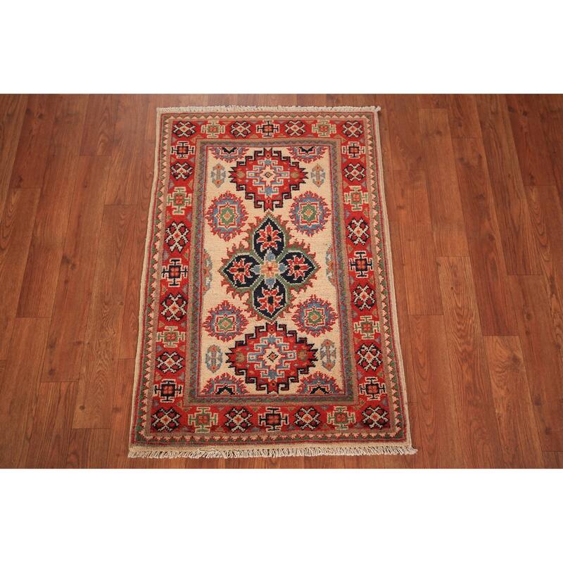 Geometric Kazak Oriental Foyer Rug Handmade Traditional Wool Carpet - 2'0" x 3'0"