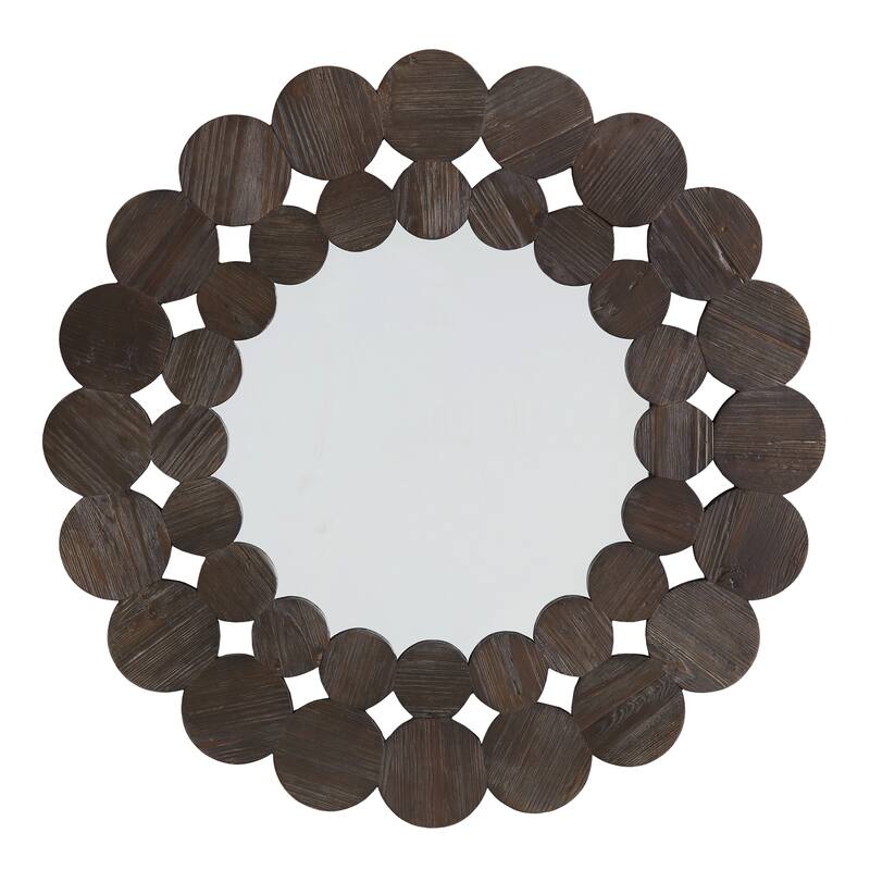 Joshua Dark Brown Reclaimed Wood Round Wall Mirror by iNSPIRE Q Artisan