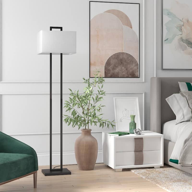 Metal Traditional Floor Lamp with Linen Shade and Rotary Socket Switch Rectangular Shape - 16” x 14” x 68” (D x W x H)