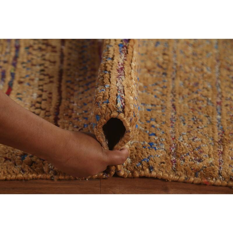 Moroccan Oriental Area Rug Handmade Jute Carpet - 9'5"x 13'4"