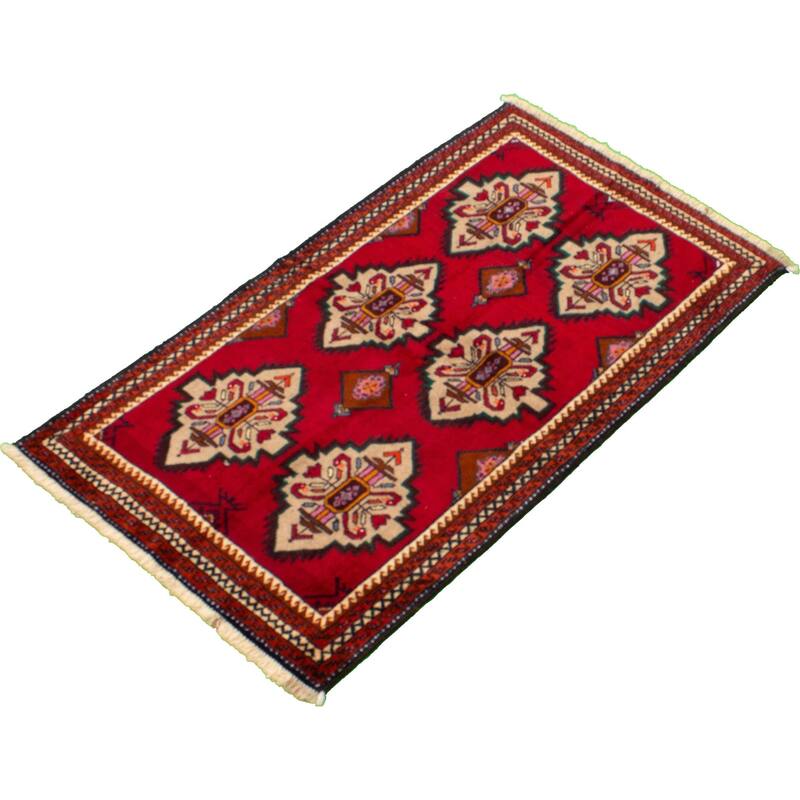 Hand-knotted Authentic Turkish Red Wool Rug - 3'5 x 5'11/3'5" x 5'11"