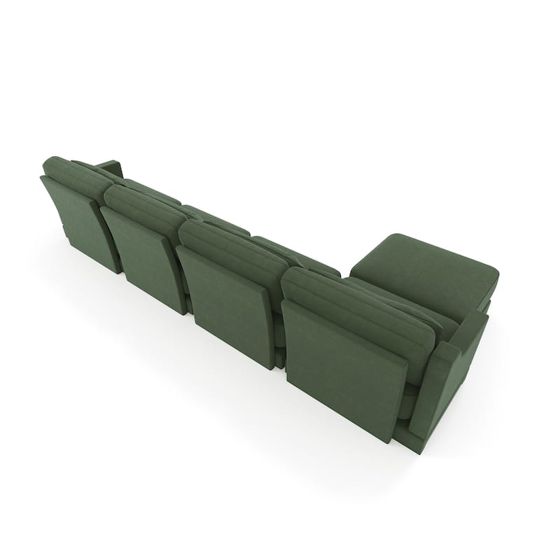 141.7" Chenille Modular 4-Seater Sofa with Movable Ottoman, High-Resilient Sponge, and Ergonomic Wooden Base