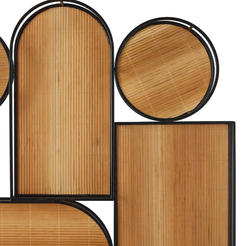 Brown Bamboo Shapes Geometric Wall Decor with Slatted Wood Design