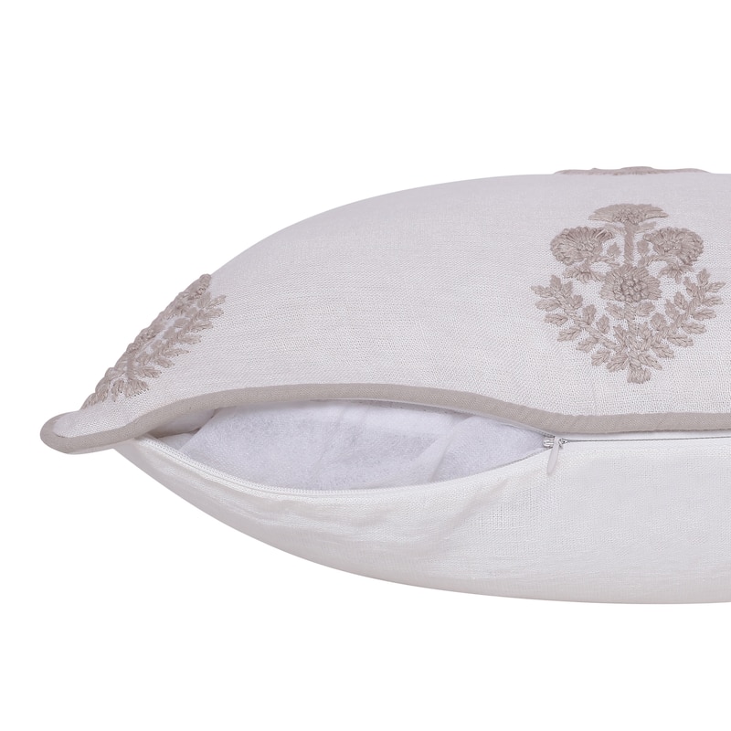 Sevita Hand-Woven Natural/Cream Floral Linen Throw Pillow, 20" x 20"