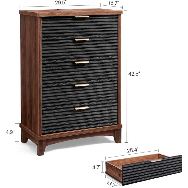 Wooden Drawers Dresser with Charging Station Dresser for Bedroom Chest of Drawers
