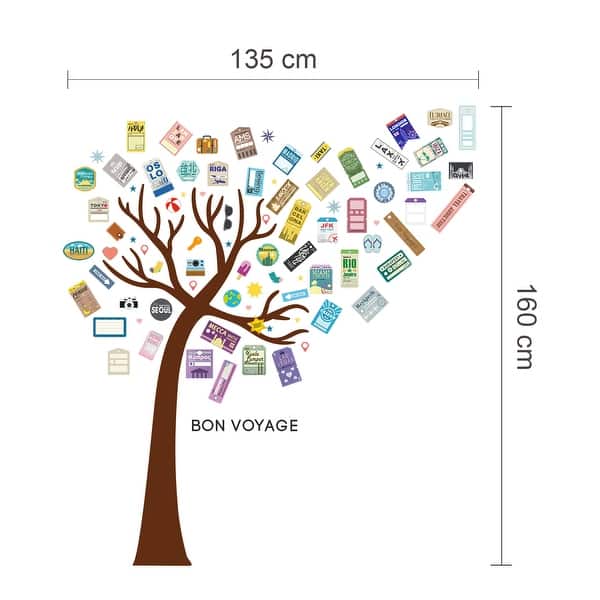dimension image slide 1 of 3, Walplus Luggage Labels Huge Pink Tree Wall Sticker DIY Art Home Decor