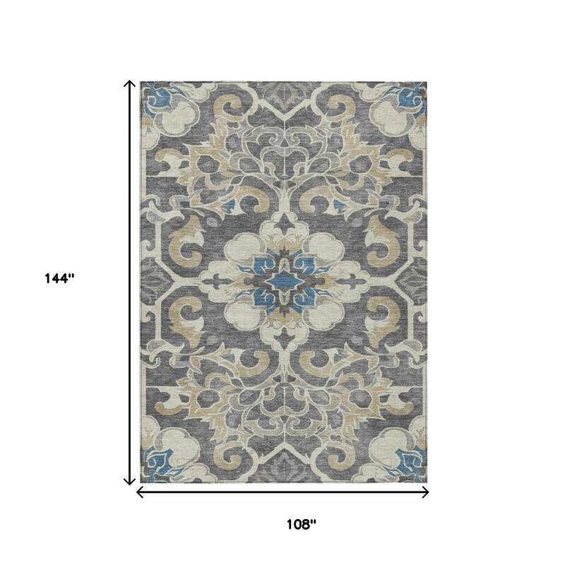 HomeRoots Damask Traditional Rectangle Outdoor Rug