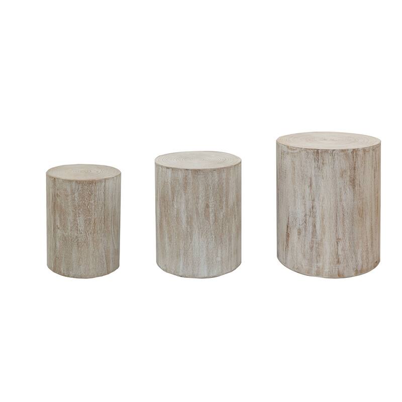 Roomfitters Round Wood Coffee Table Set of 3 with Natural Finish, Nesting Accent & Side Tables, Tree-Stump Design