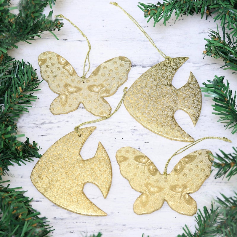 Novica Handmade Golden Wildlife Paper Ornaments (Set Of 4)