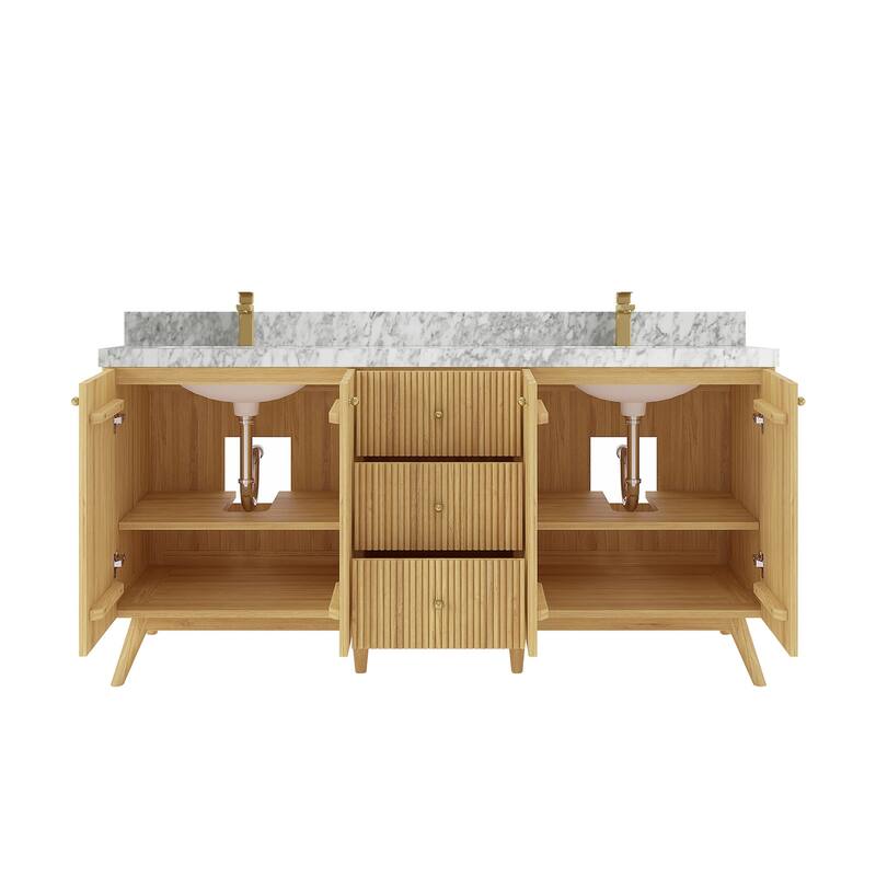 Willow Collections 72 in. W x 22 in. D Pasadena Solid Teak Double Sink Bathroom Vanity with Countertop