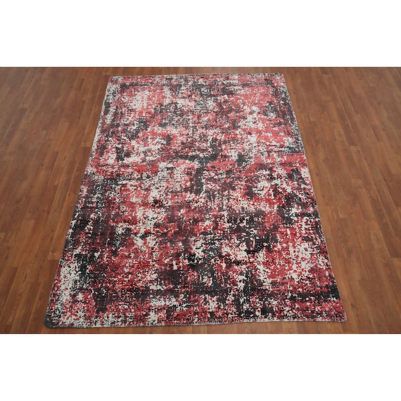 Hand Knotted Oriental Viscose Silk Carpet Modern Abstract Multi-Colored Abstract Area Rug - 7' 10'' X 5' 5''
