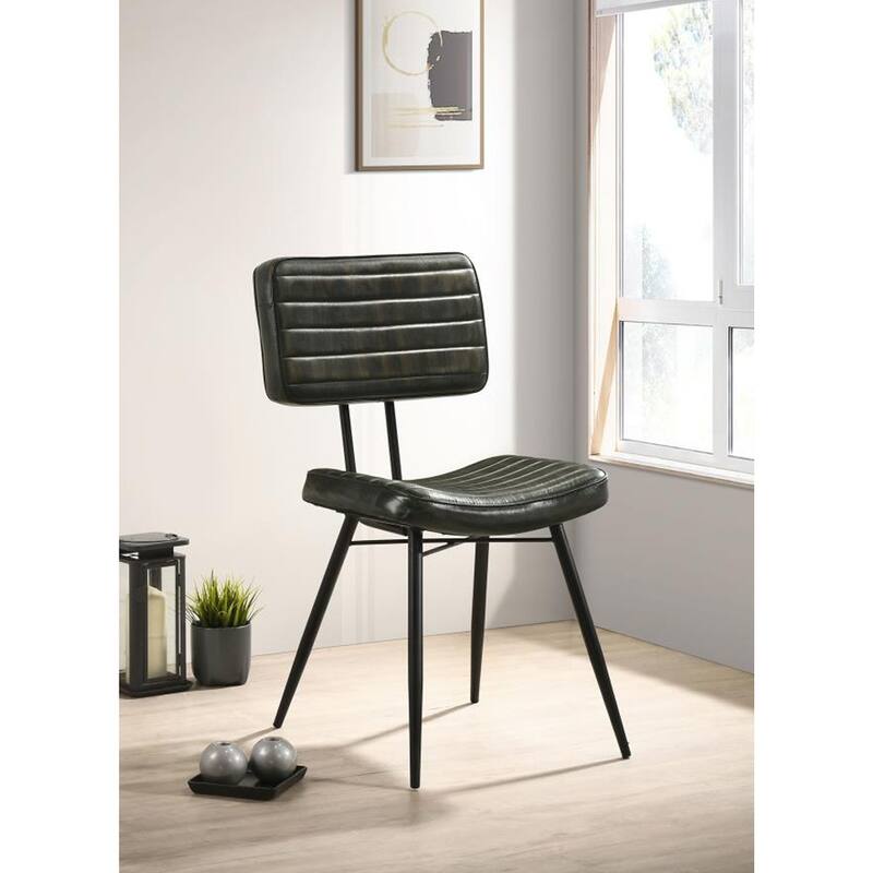 Set of 2 Leather Upholstered Dining Chairs, Espresso and Black