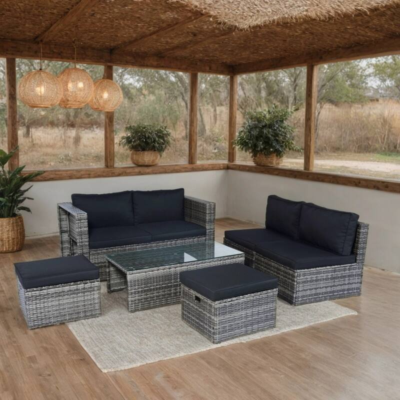 6 Piece Patio Wicker Sectional Set