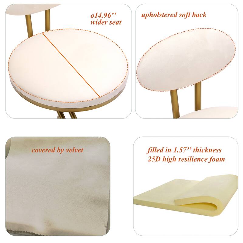 Round Bar Stool Armless Velvet Barstools with Back Upholstered Chair