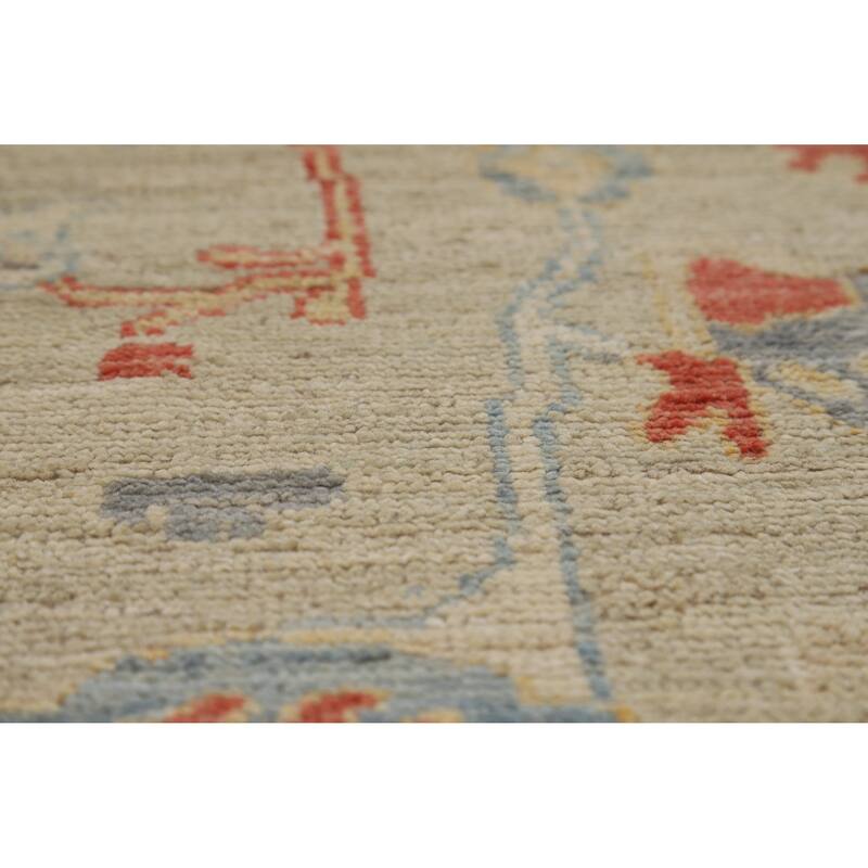 Vegetable Dye Oushak Turkish Area Rug Floral Handmade Wool Carpet - 6'1"x 8'10"