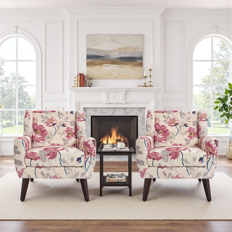2 Set Modern Tufted Linen Upholstered Accent Chair Faux Leather Armchair - Linen - Pattern White Linen