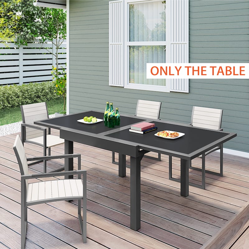 Crestlive Outdoor Aluminum Expandable Dining Table Extension Leaf Glass Tabletop - 35.4"W x 35.4-70.9"L x 29.5"H