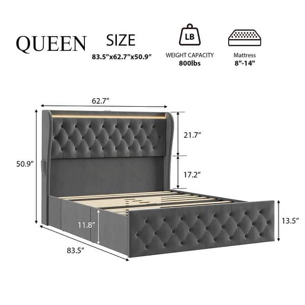 Velvet Upholstered Bed Frame with Wingback Headboard - Bed Bath ...