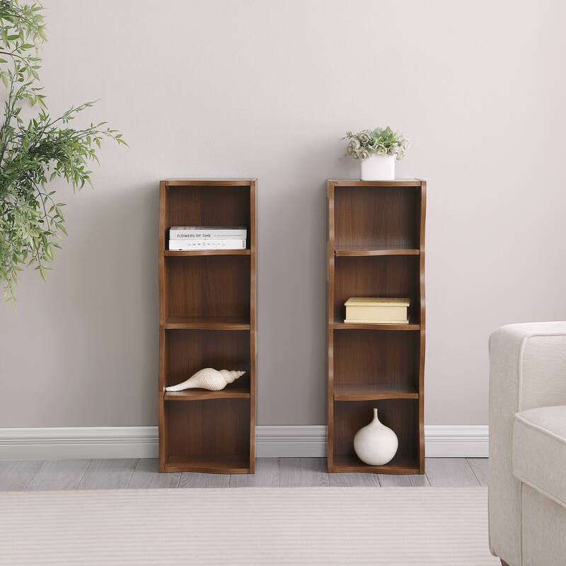 Roomfitters 8-Tier Tall Narrow Bookcase with Wavy Edge Design, Adjustable Shelves Slim Bookshelf for Living Room or Office