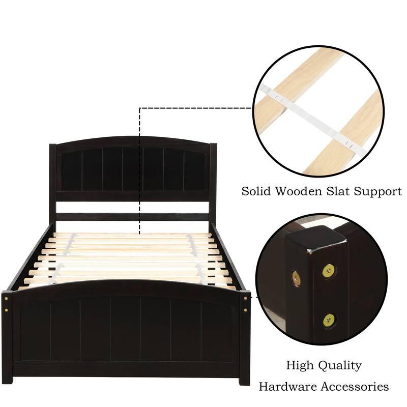 Wood Platform Bed with Headboard Footboard and Slat
