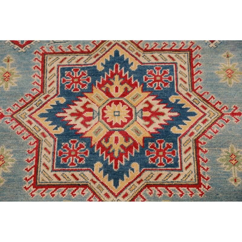 Hand Knotted Oriental 100% Wool Carpet Traditional Geometric Navy Blue & Blues Kazak Area Rug - 16' 3'' X 9' 10''