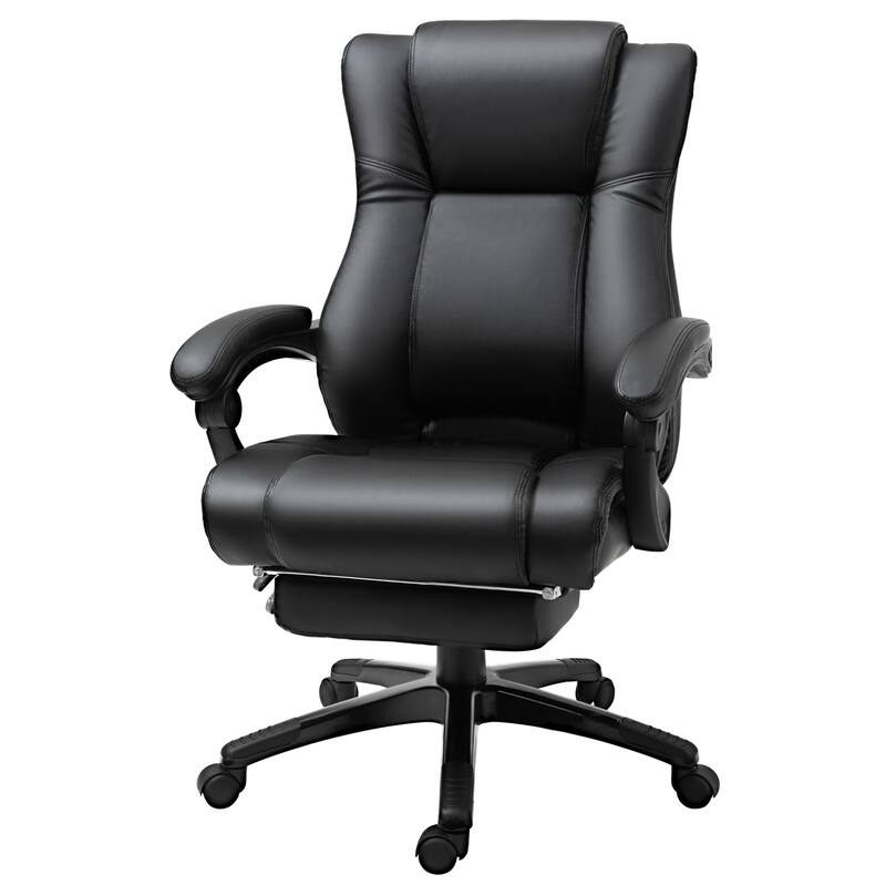 Leather Desk Chair Office Chair with Footrest, Black Executive Chair High Back Task Chair Visitor Chair with Wheels