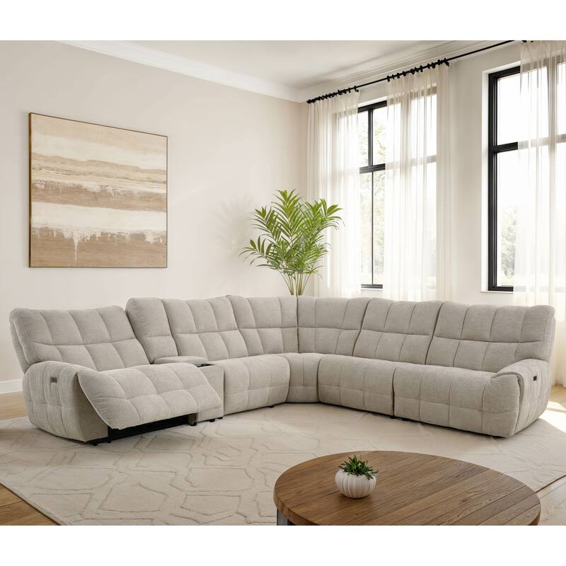 Furniture of America Aurei Modern Reclining Sectional with Console and USB Ports - Beige