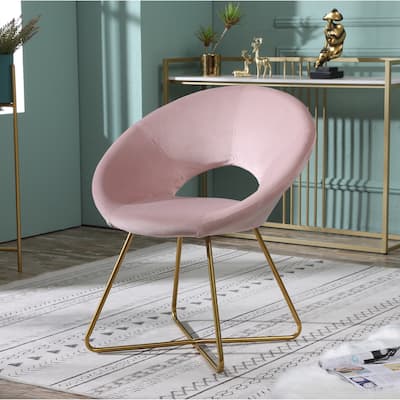 Modern 28" Polyester Upholstered Accent Chair with Gold Tone Finished Base and Metal Sled Legs