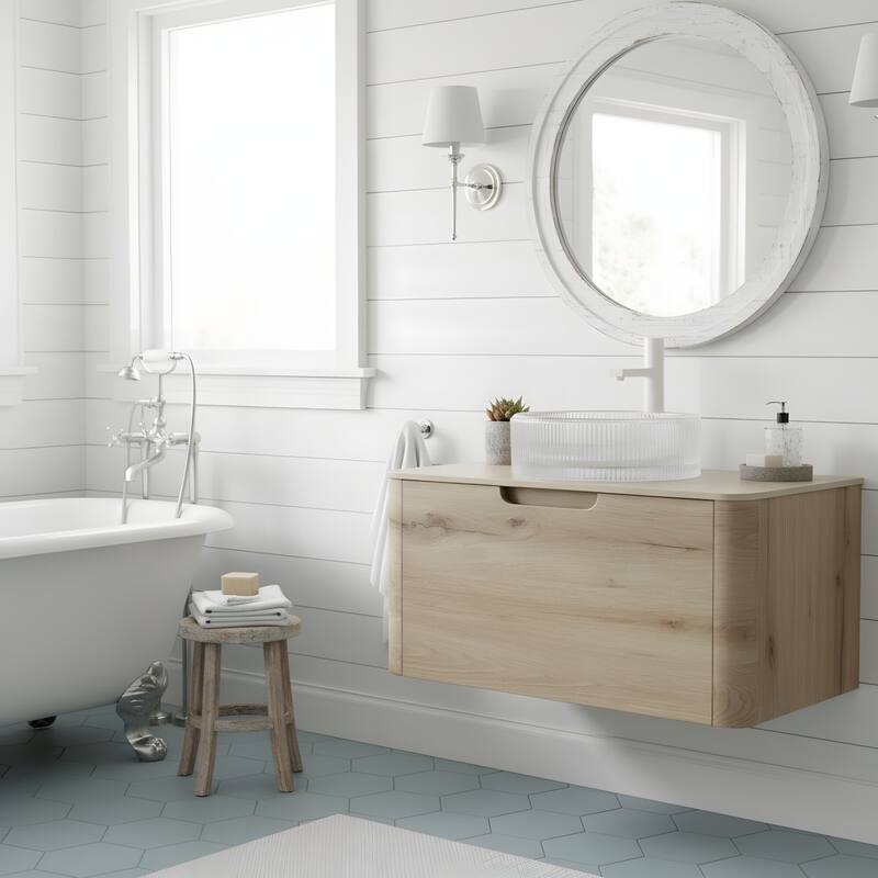 Wall-mounted Bathroom Vanity with Round Vessel Basin