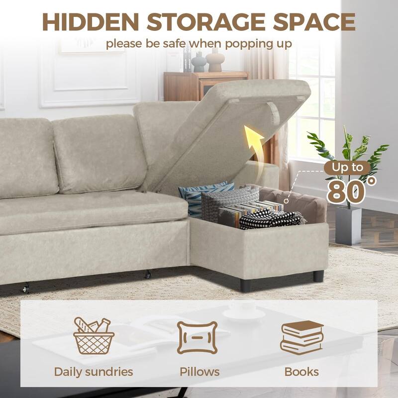 Couch Sofas with Pull Out Bed, Convertible Sleeper Sofa Bed with Storage for Small Spaces