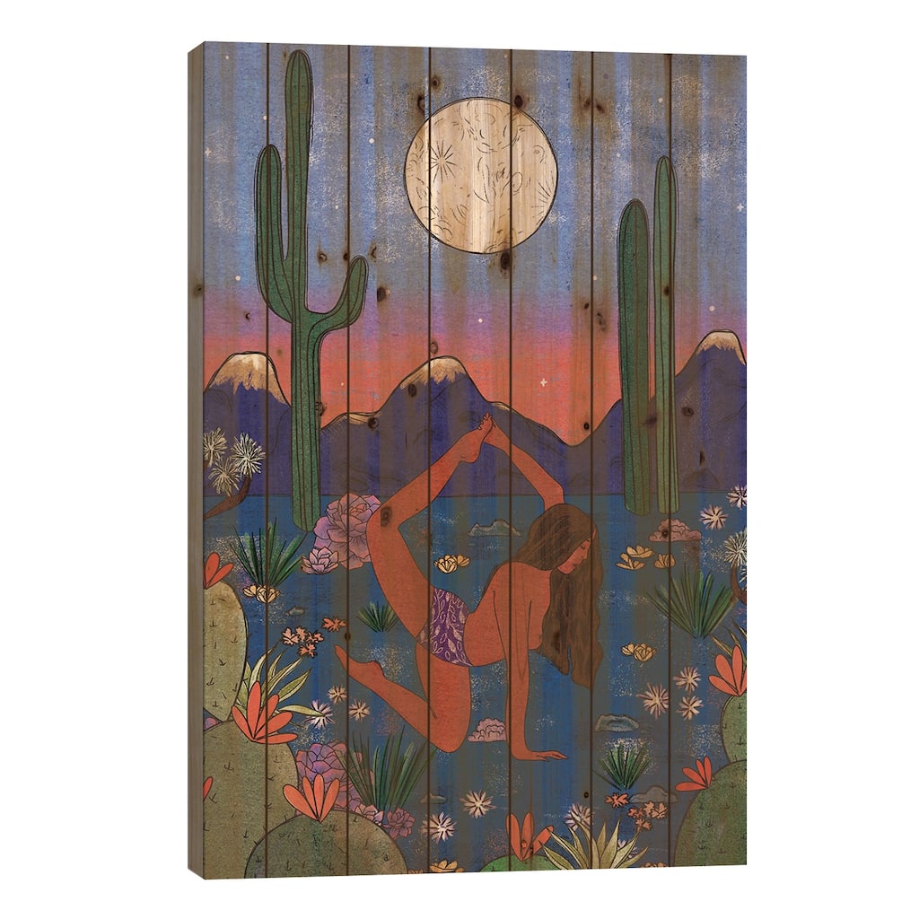 Desert Yoga Print On Wood by Olivia Bürki - Multi-Color