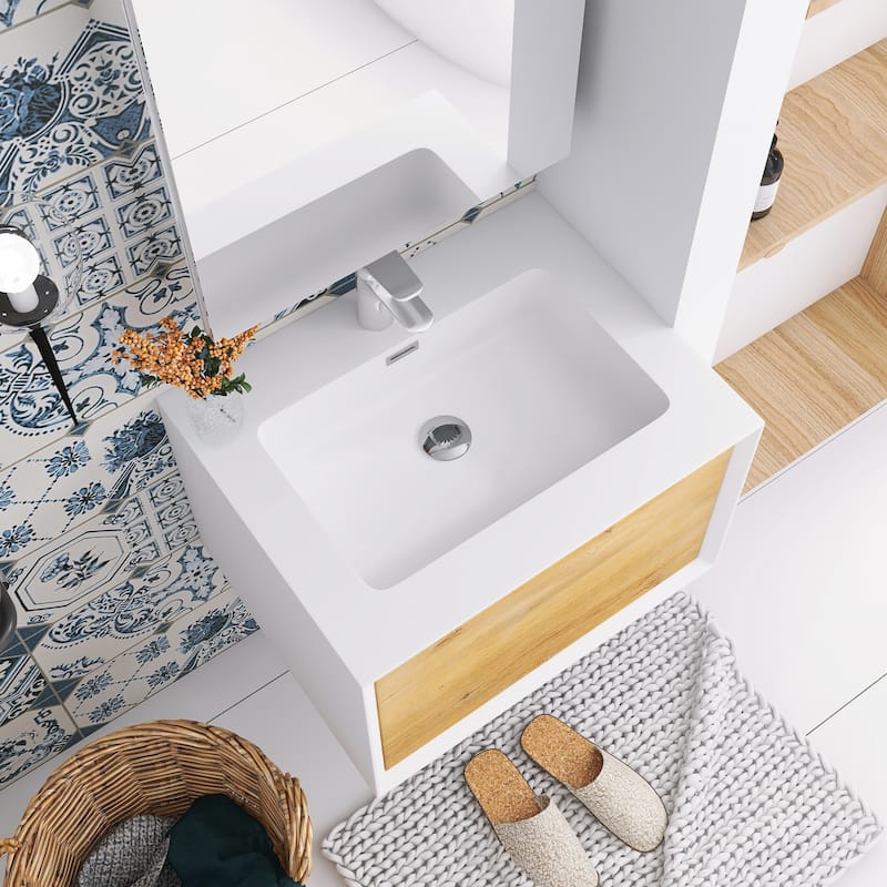 Bathroom Vanity in F.Oak with Integrated Solid Surface Top