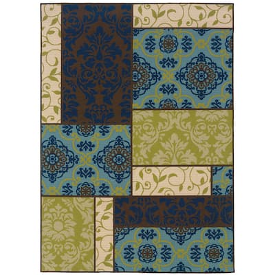 Carrollton Brown Blue Geometric Outdoor Casual Area Rug