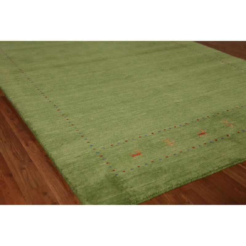 Green Gabbeh Indian Area Rug Handmade Tribal Wool Carpet - 5'2" x 7'7" - 5'2" x 7'7" - Green