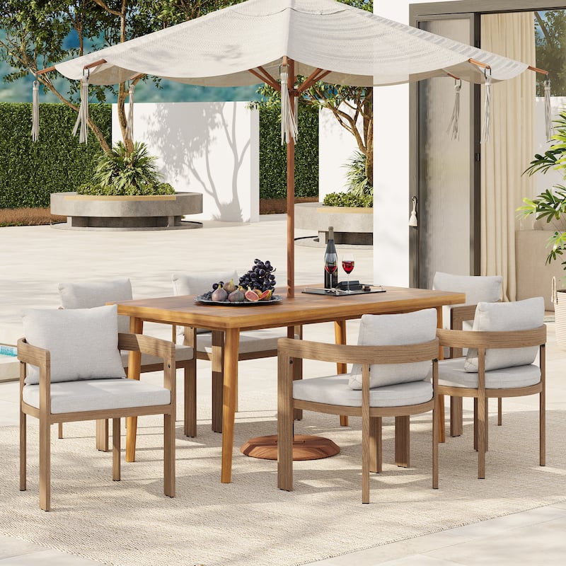 Christopher Knight Home - Elko 7-Piece Outdoor Dining Set with Acacia Wood Table and Aluminum Chairs