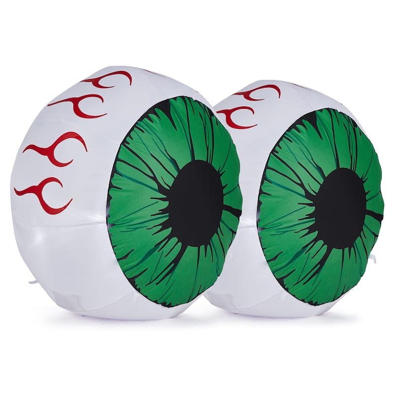2-Pack 3ft Light-Up Halloween Inflatable Eyeballs for Indoor Outdoor Party Yard Decoration - 3-Feet