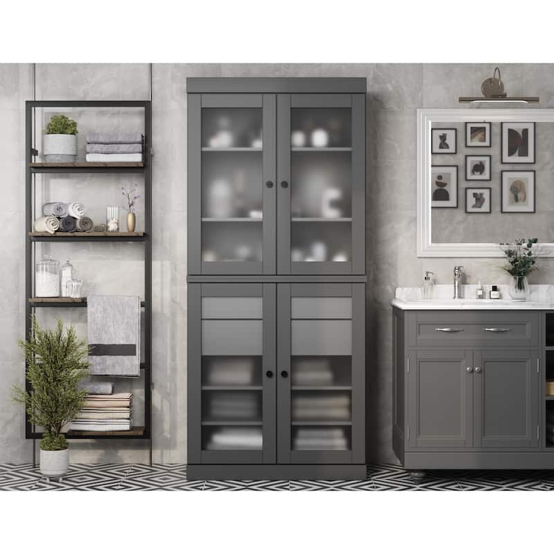 Palace Imports 100% Solid Wood 32" Bathroom Cabinet with Frosted Glass Doors, 2-Drawers and Adjustable Shelves