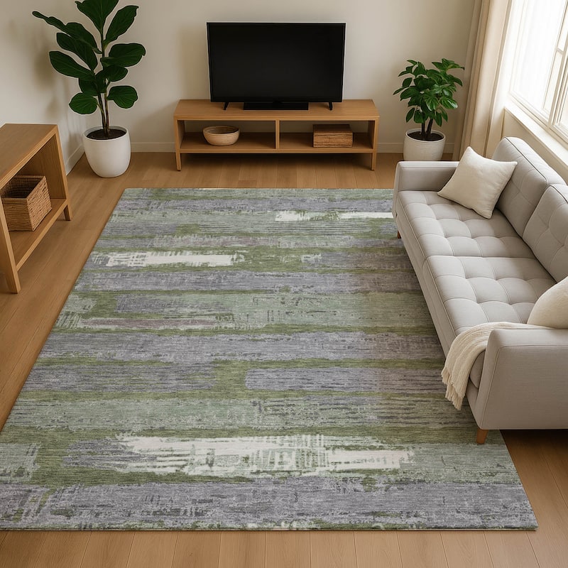 Premium Washable Super Soft Abstract Stripes Mayfield Rug - Olive - 10' x 14'