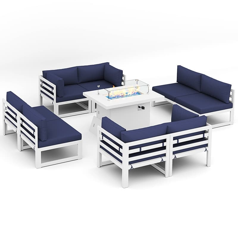 FINCATI 9-piece Extra-large Luxury Aluminum Patio Furniture Set with Deep Seating and Convertible 43'' Fire Pit Table