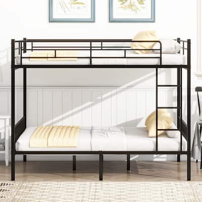 Bunk Bed Frame with Ladder and Guardrail, White Black Optional