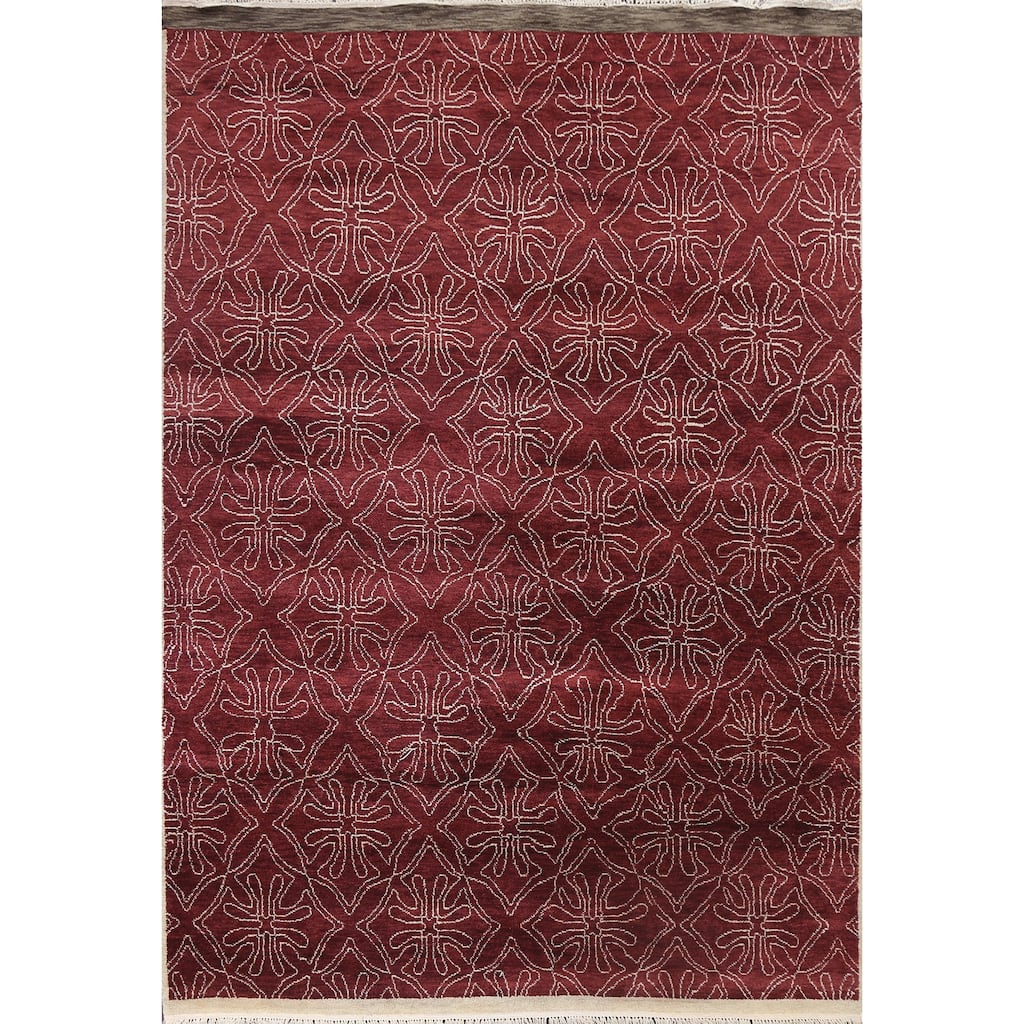 Red Art & Craft Oriental Living Room Area Rug Hand-knotted Wool Carpet - 7'11" x 9'10"