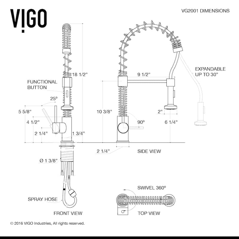 VIGO Edison 19" H Single Handle Pull-Down Sprayer Kitchen Faucet