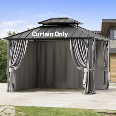 Gazebo Curtain Replacement Universal 4-Panel Sidewalls 10' x 12',Outdoor Gazebo Privacy Curtains with Zipper,Grey (Curtain Only)