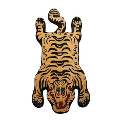 Hand Tufted Hand Made Wool Tiger Novelty Oriental Area Rug Gold - 3' x 5'