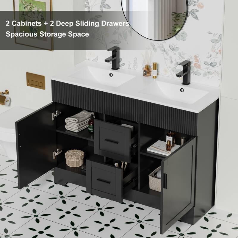 Modern 24/30/36/48" Wave-Line Bathroom Vanity Set with Sink & Faucet