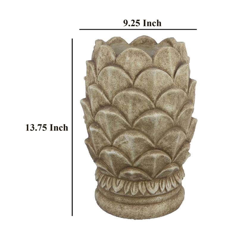 Rumi Accent Planter, Sculptured Pine Cone Brown Terracotta 14 Inch