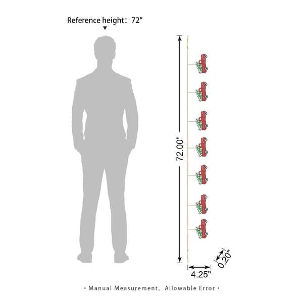 dimension image slide 2 of 5, Glitzhome 6 Feet Metal Red Truck Christmas Garland Wall Hanging Decor