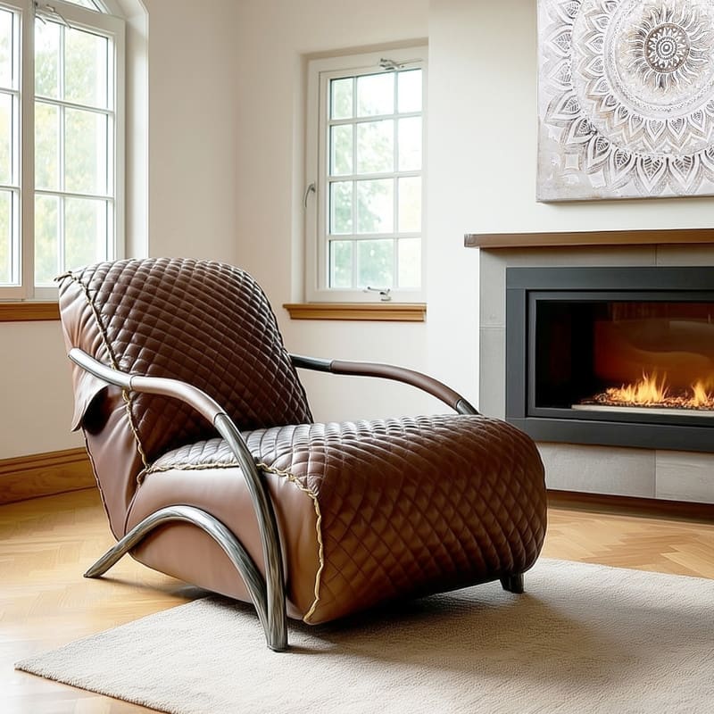 Davita Loft Brown Tufted Leather Accent Chair with Cast Iron Base