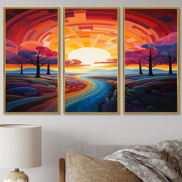 Designart - Geometric Sunset Colorful Country Road - Forest Wall