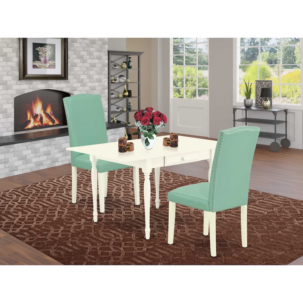 HomeStock 3-Piece Linen White Finish Rectangular Solid Wood Top with Dropleaf Dining Table Set